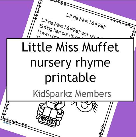 Little Miss Muffet nursery rhyme printable. 