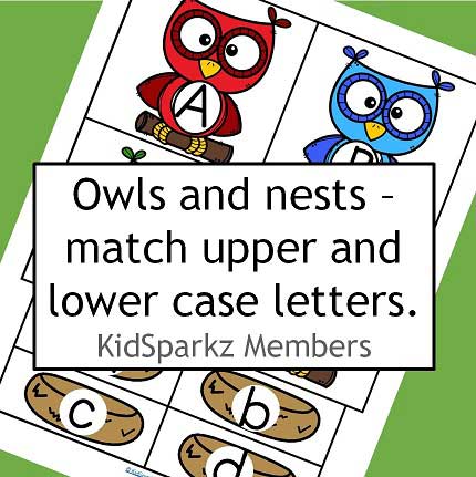 Owls and nests alphabet cards - match upper and lower case letters.