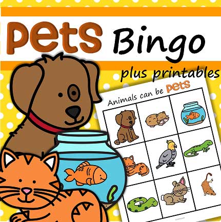 Pets bingo game plus supporting printables. 