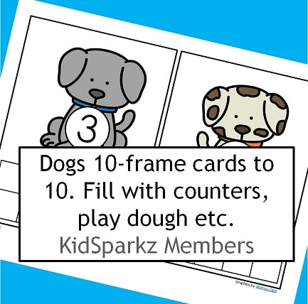 Dog 10-frame cards, 1-10.