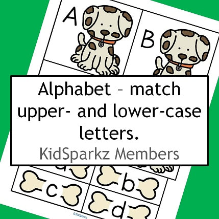 Dogs and bones alphabet cards - match upper and lower case.