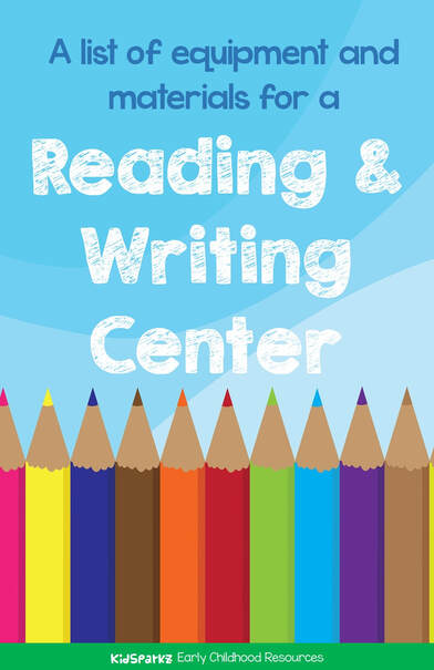 A list of equipment and materials for a reading and writing center