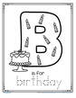 B is for birthday trace and color printable