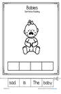 Babies sentence building cut and paste printable: The baby is sad.