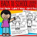 School time cut and paste labels for boy and girl, 3 differentiated levels.