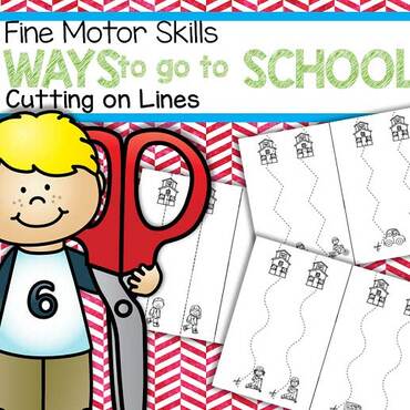 Cutting on lines fine motor skills with a back to school theme
