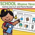 School theme rhyming center, plus interactive cut and paste emergent reader.