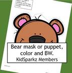 Brown bear mask or puppet. Color and bw.