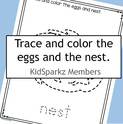 Bird's nest and eggs trace and color printable