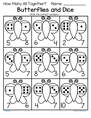 Butterflies printable - count the dots on 2 dice - circle the correct number.