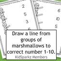 Draw a line connecting groups of marshmallow with numbers.
