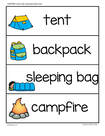 Camping word wall vocabulary. 16 large picture/word strips