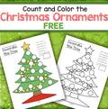 Color and count the decorations on the Christmas tree. Preschool FREE