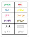 Color word labels in color and black print, match with fish color cards. 