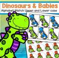 Dinosaurs and babies alphabet upper and lower case matching center.