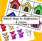 Color matching doghouses. Cut and paste