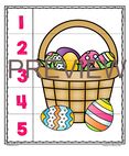 Easter basket number puzzle - 5 strips in color and b-w. 