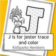 J is for jester trace and color printable.