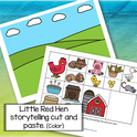 Little Red Hen storytelling cut and paste activity in color. 