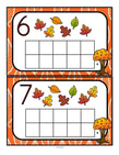 Fill the Fall leaves  themed 10-frames with manipulatives such as pom poms, counters or playdough. Recognize numbers and count sets 0-10.