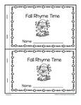 Fall cut and paste rhyme matching reader. Same pictures as Fall rhyme matching center (at left). 