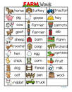 Farm theme concise page of 32 vocabulary words