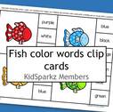 Fish color words clip cards - 11 colors. Clip with clothes pin, or cover with a counter.