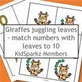 Giraffes juggling leaves - match with numerals 0-10.  Use as a center or group teaching tool.