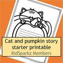 Halloween cat and pumpkin story starter with lines.Teacher can write child's words.