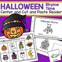 Halloween rhyming words center, plus a co-ordinating cut and paste emergent reader.