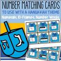 This is a set of number cards with a Hanukkah theme, 0-10. Three cards for each number - the number, a ten-frame representation, and the number word. 