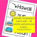 Hawaii vocabulary word wall - 20 words and pictures.