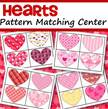 16 hearts with different patterns - children match halves