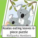 6 piece puzzle - koalas eating eucalyptus leaves.