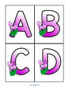 Set of floral large letter flashcards, upper case. Use for recognition, sequencing, matching (2 copies). room decor.