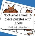 Nocturnal animals 2-piece puzzles with labels.