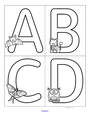 Large b/w alphabet flashcards with a nocturnal animals theme.