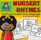 21 writing prompt and oral language printables featuring nursery rhymes.