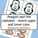 Penguin and fish upper and lower case letter matching full alphabet.  