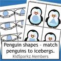 ​Penguins shapes matching - 12 shapes. Match each shape on a penguin with a matching iceberg. 