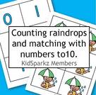 Match sets of raindrops with numbers 0-10. 