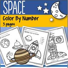 Space color by number printables - 3 pages. 