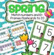 Set of free number flashcards 0-20, plus a set of 10-frame flashcards, 0-20, with a Spring theme