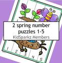 Spring number puzzles 1-5.  Print 2 copies, cut one copy into strips and match to the other. 