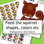 Feed the squirrel center.  Feed squirrel acorns with numbers, letters, colors and shapes.