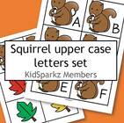 Squirrels alphabet upper case, plus 4 fall leaves to make a letter recognition game.