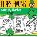 St. Pats leprechauns color by number, 3 differentiated pages.