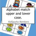 Superheroes alphabet match upper and lower case letters for centers and activities. 