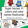 Superheroes color flashcards - 11 colors plus color word cards in color, and in black.
