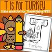 T is for turkey tracing and coloring alphabet printable.
